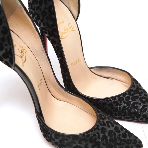 CHRISTIAN LOUBOUTIN Black Pumps D'Orsay IRIZA Leopard Velvet Fabric 37.5 $800 - Picture 12 of 16